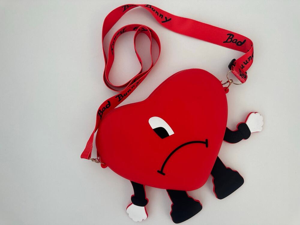 Bad Bunny Sad Heart Red Crossbody Bag with Branded Strap - Silicone